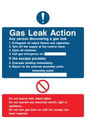 Gas Leak Action Any Person Discovering A Gas Leak Do Not Search With Naked Lights Instruction Sign
