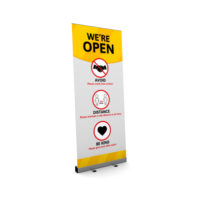 We are open roller banner safety rules