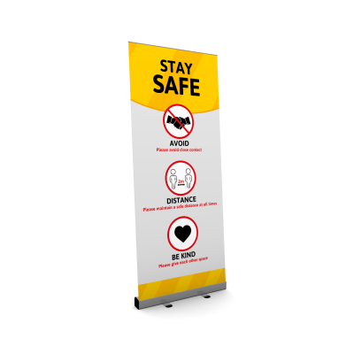 stay safe roller banner social distance rules